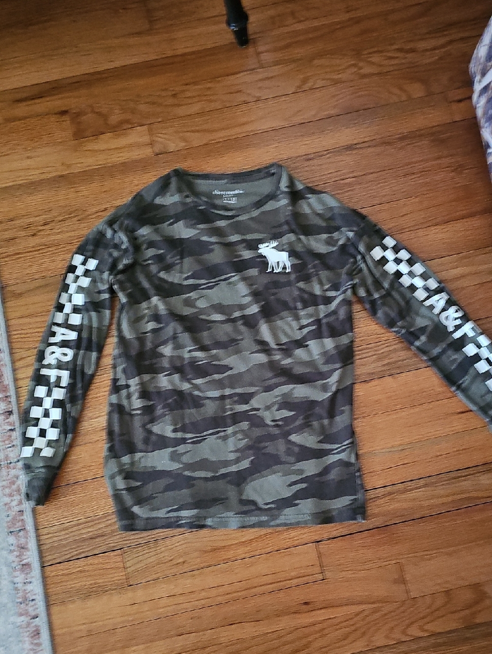 Abercrombie & Fitch Boys Camo Long-Sleeve Tee with White Logo & Sleeve Graphics
